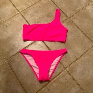 Hot pink one shoulder bikini
